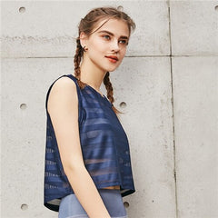 Women Fitness Yoga Shirts Sleeveless Sexy Mesh Stripe Gym Sports Vest Workout Running Tank Tops Quick Dry Top Sportswear