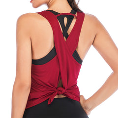 Plus Size Women Yoga Top Sports Shirt Sleeveless Back Cross Yoga Tank Tops Gym Sport Fitness Vest  Crop Top Women Yoga Shirt