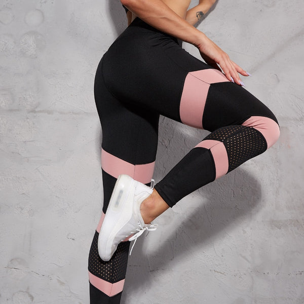 SALSPOR High Waist Yoga Pants Women Pink Mesh Patchwork Sport Leggings Gym Tight Breathable Running Fitness Leggings Sportswear