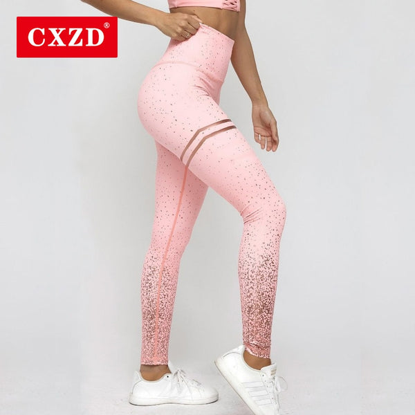 CXZD Women Fitness High Waist Yoga Pants Sports Leggings Fitness Running Gym Trousers Hot Stamping Gradient Yoga Pant