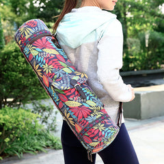 Casual Exercise Fitness Carrier Waterproof Practical Portable Case Yoga Mat Bag Shoulder Gym Leaves Print Adjustable Strap