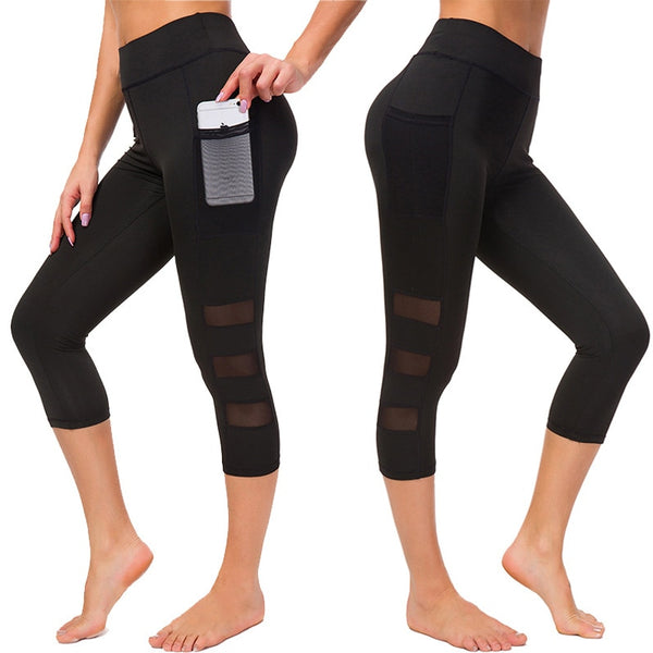 Mesh Breathable Sport Leggings Fitness Women Elastic Waist Yoga Pants Training Gym Leggings Workout Tights Quick Dry Sweatpants