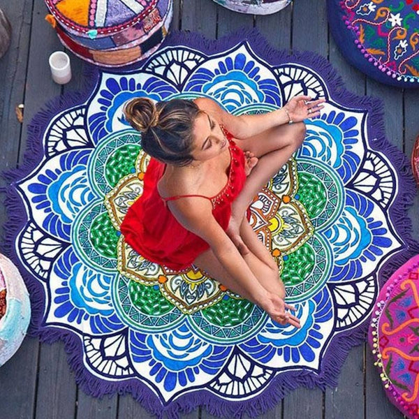Multifunctional Indian Tapestry With Tassel Lotus Printed Beach Towel Wall Hanging Yoga Mat Bikini Cover-Up Home Decoration