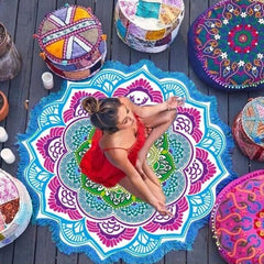 Multifunctional Indian Tapestry With Tassel Lotus Printed Beach Towel Wall Hanging Yoga Mat Bikini Cover-Up Home Decoration