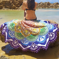 Multifunctional Indian Tapestry With Tassel Lotus Printed Beach Towel Wall Hanging Yoga Mat Bikini Cover-Up Home Decoration