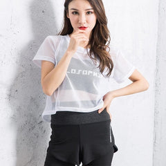 Newly Black White Quick Dry Mesh Yoga Tops Short Sleeve Mesh Hollow Out Yoga T-shirt Quick Drying Jogging Sports Mesh Tops