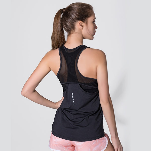 Women Fitness Yoga Shirts Sexy Mesh Sleeveless Sport T-Shirt Sports Gym Shirt Workout Running Tank Tops Quick Dry Top Sportswear