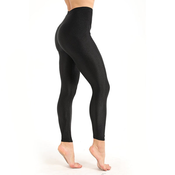 Women Yoga Workout Leggings Casual Shiny Glossy Legging Female Fiteness Leggins Plus Size M-XXXL Black Solid Fluorescent Legging