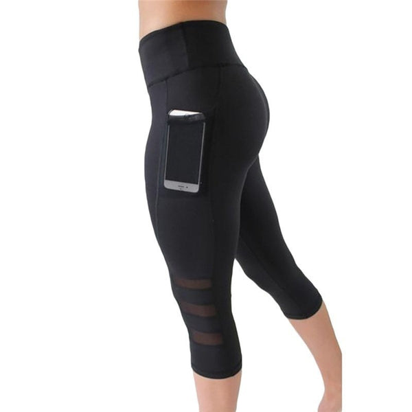 Mesh Energy Tights Solid Pocket Elastic Yoga Pants Women Running Training Black Gym Legging Fitness Female Sports Leggings