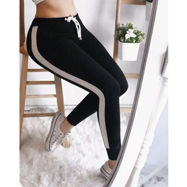 Hot Women Side Striped Sports Gym Yoga Pants Compression Seamless Pants Stretchy High Waist Run Fitness Leggings Hip Push Up